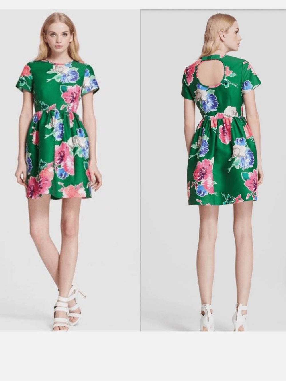 Kate Spade Stelli Fit & Flare Mini Dress Women’s Size 4 Green Floral Bow Back